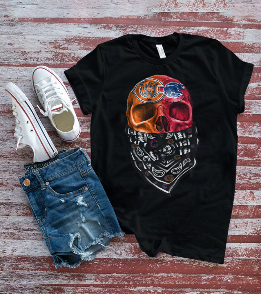 Chicago Bears Skull With Bandana Artwork DSK 008 T-Shirt
