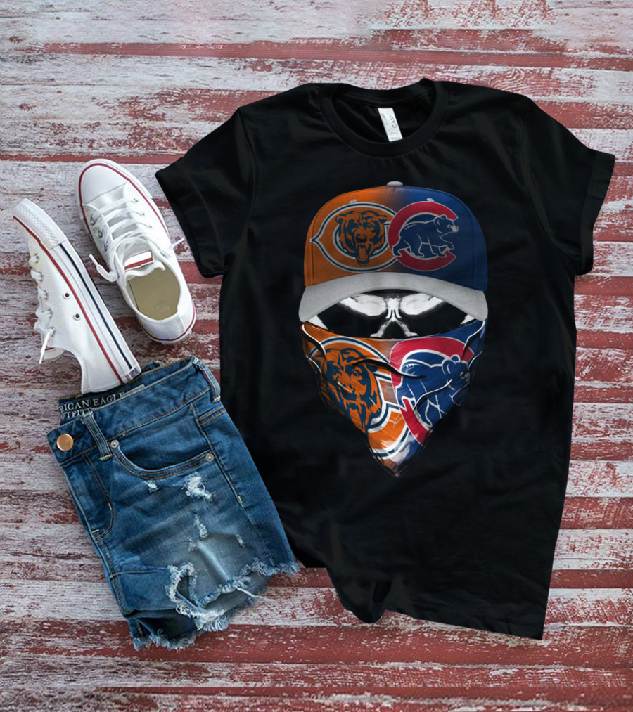 Bears Cubs Split Logo Skull Mask Cap Combo T-Shirt