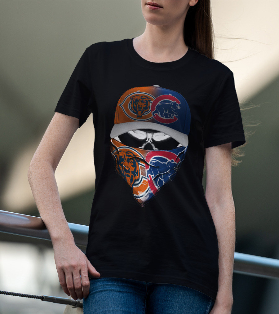 Bears Cubs Split Logo Skull Mask Cap Combo T-Shirt