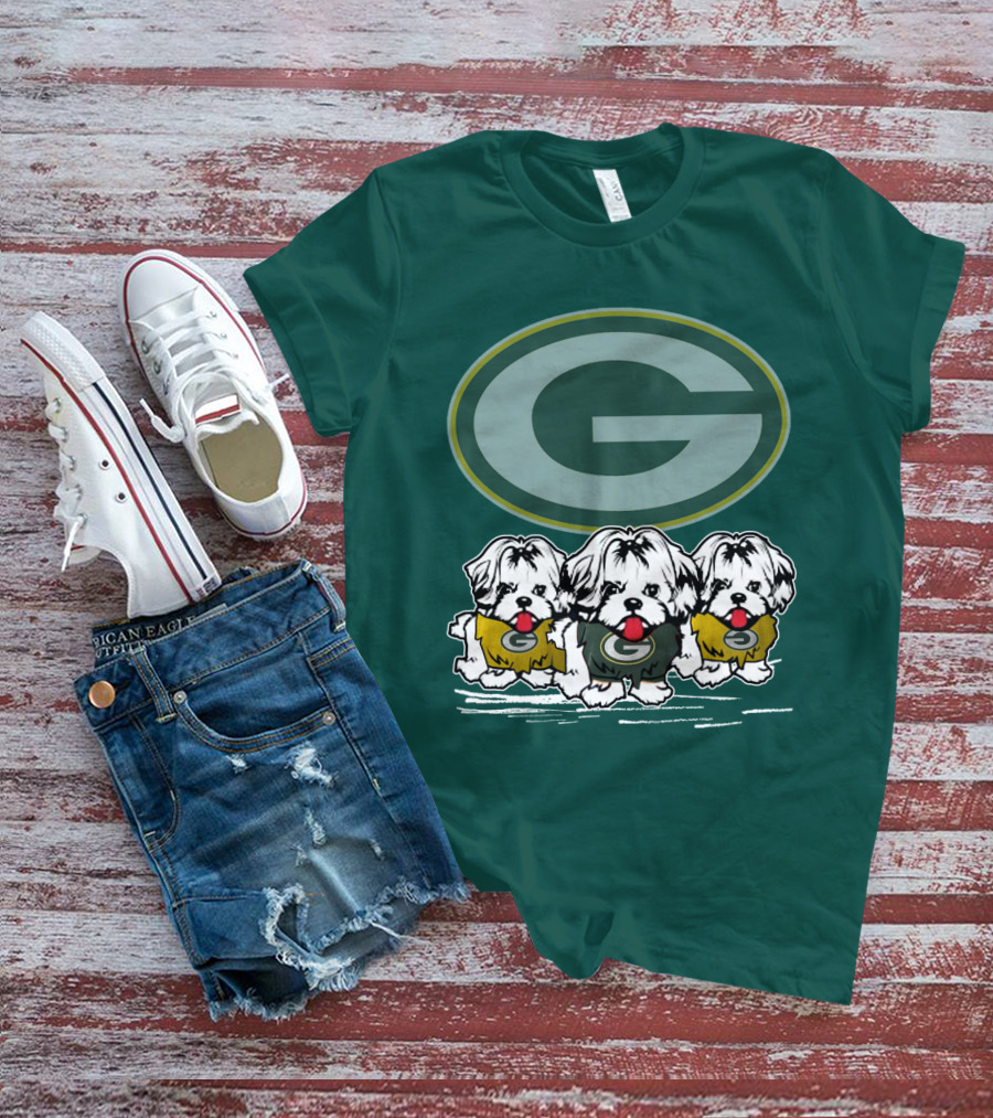 Green Bay Packers Logo With Three Dogs In Jerseys T-Shirt