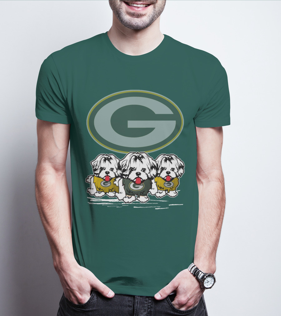 Green Bay Packers Logo With Three Dogs In Jerseys T-Shirt
