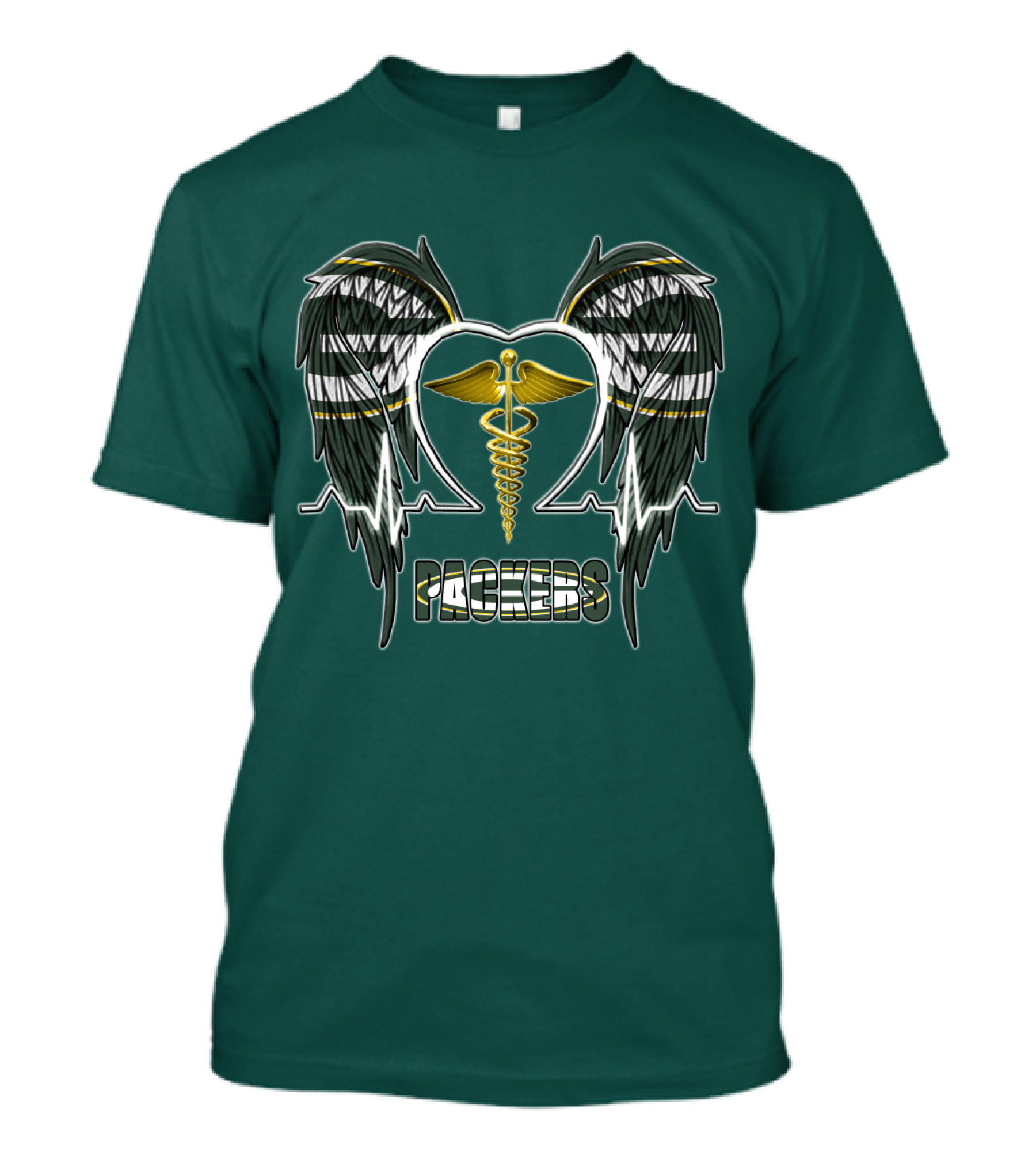 Packers Caduceus Heart Wings T-Shirt