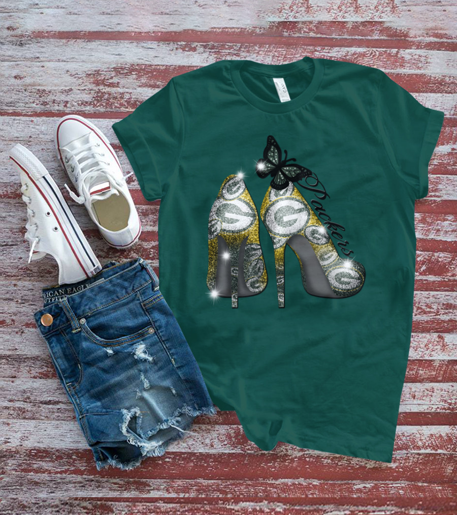 Green Bay Packers High Heels With Butterfly T-Shirt