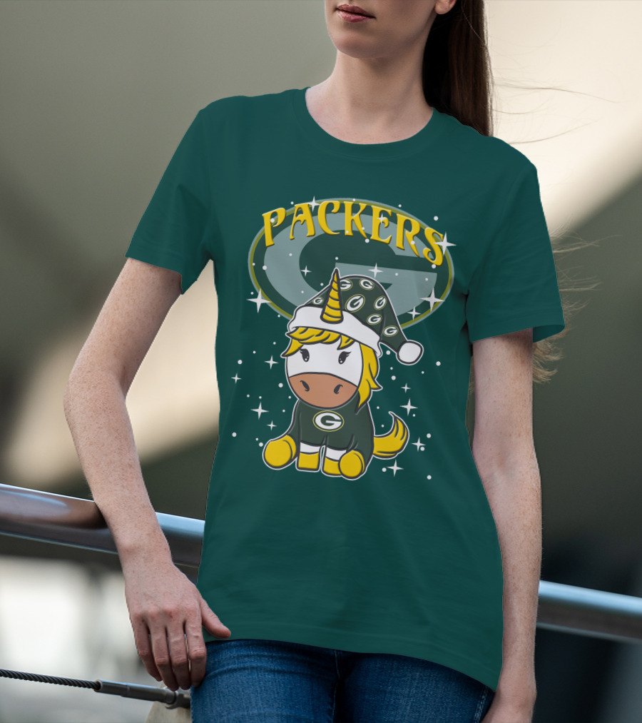 Packers Unicorn In Green Bay Colors With Stars And Logos T-Shirt