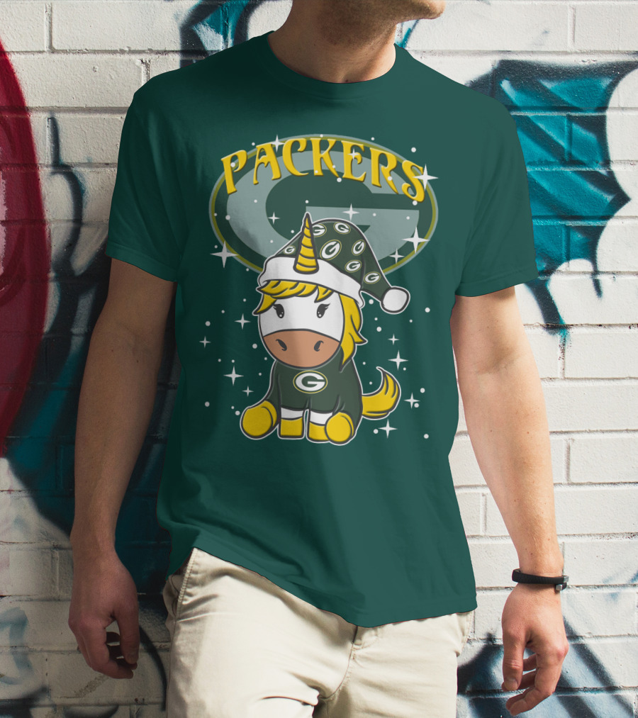 Packers Unicorn In Green Bay Colors With Stars And Logos T-Shirt