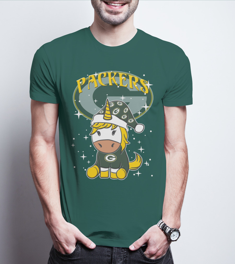 Packers Unicorn In Green Bay Colors With Stars And Logos T-Shirt