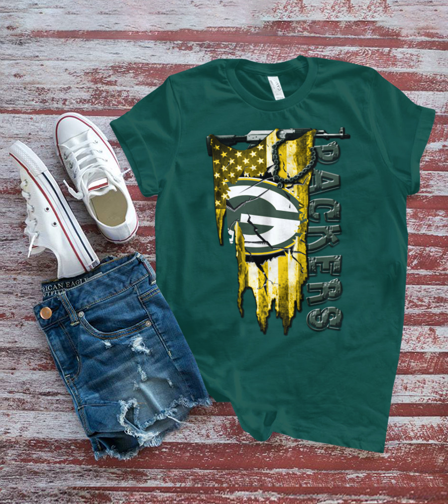 Green Bay Packers American Flag Cracked T-Shirt