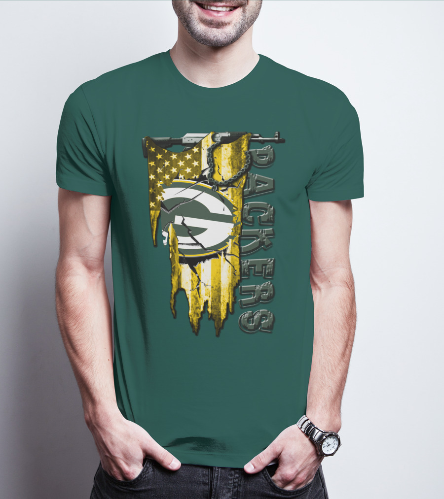 Green Bay Packers American Flag Cracked T-Shirt