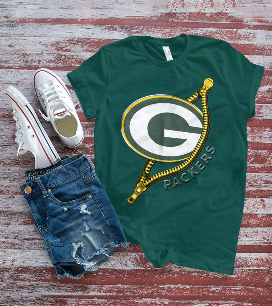 Green Bay Packers Logo With Zipper Elements T-Shirt