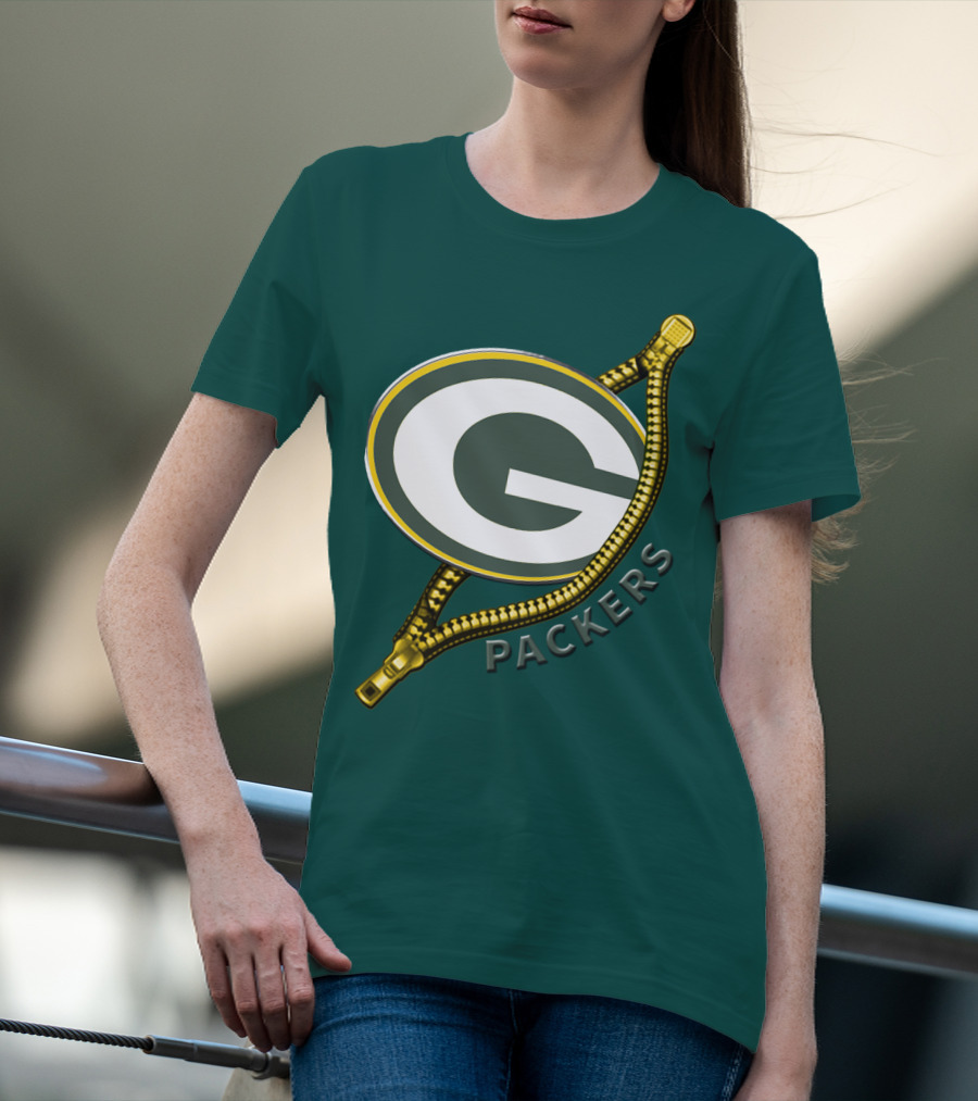 Green Bay Packers Logo With Zipper Elements T-Shirt