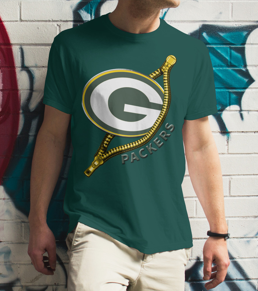 Green Bay Packers Logo With Zipper Elements T-Shirt