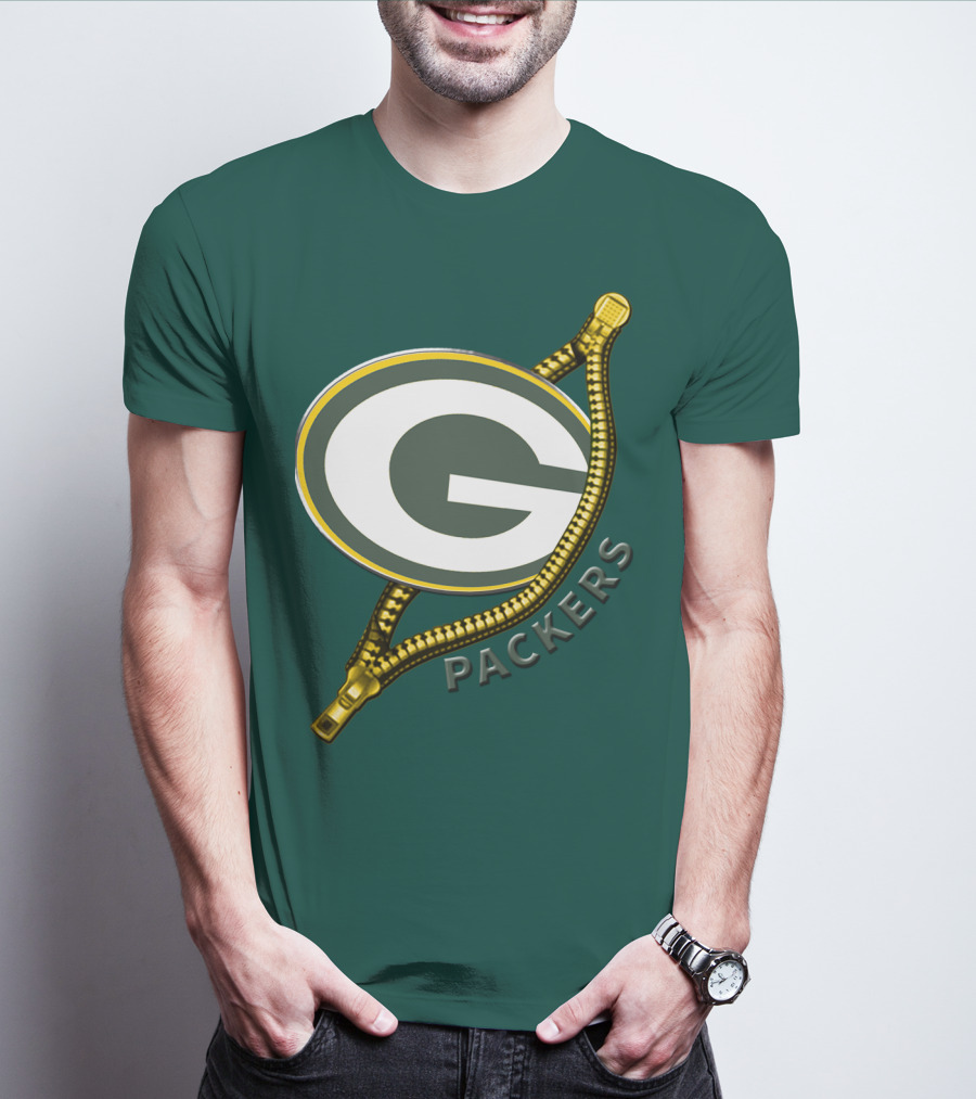 Green Bay Packers Logo With Zipper Elements T-Shirt