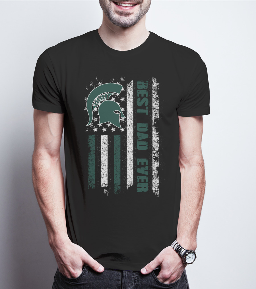 Best Dad Ever Spartan Helmet Flag T-Shirt