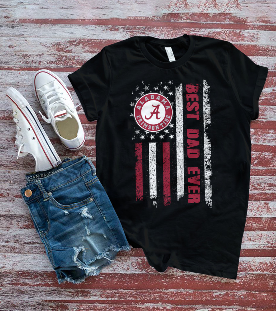 Alabama Crimson Tide Best Dad Ever American Flag T-Shirt