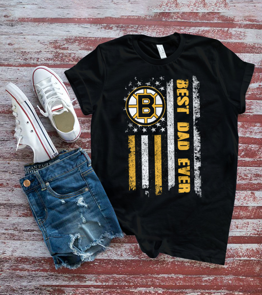 Best Dad Ever Boston Hockey Team Flag T-Shirt