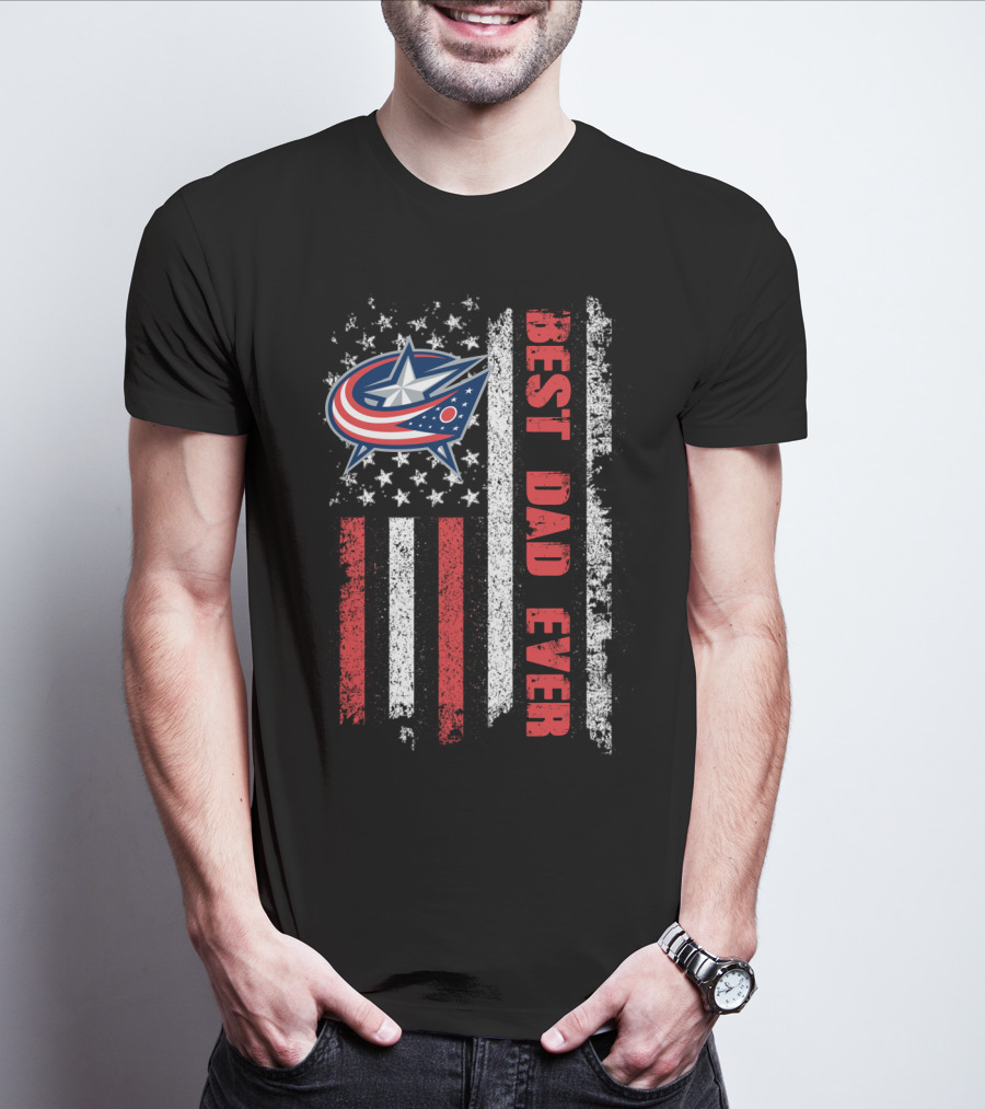 Best Dad Ever Columbus Blue Jackets American Flag T-Shirt