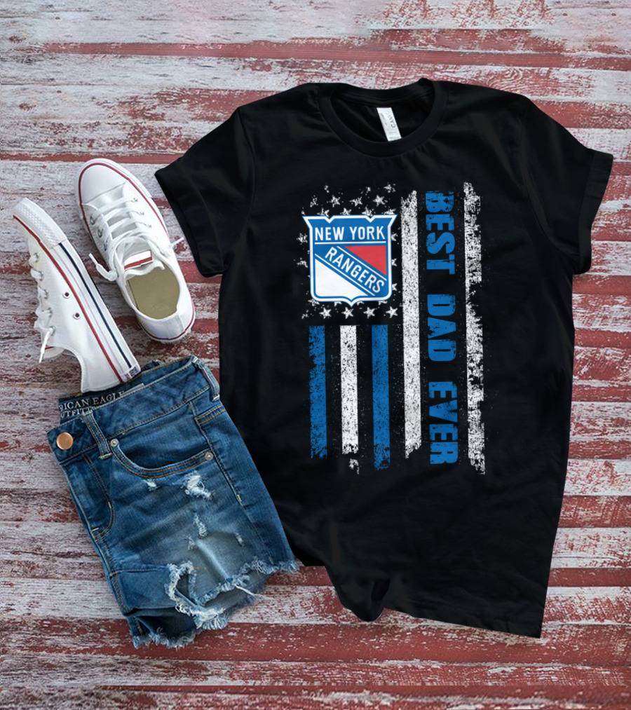 New York Rangers Best Dad Ever Stars Stripes Flag T-Shirt