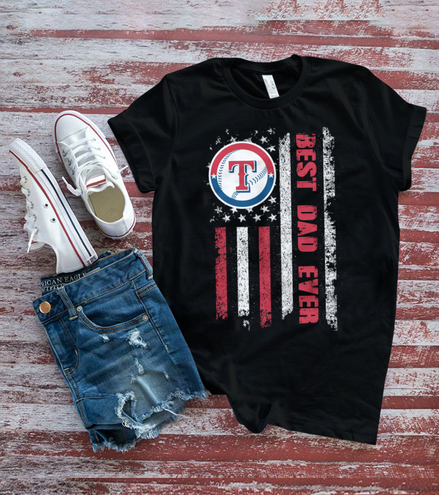 Best Dad Ever Texas Rangers American Flag Evd T-Shirt