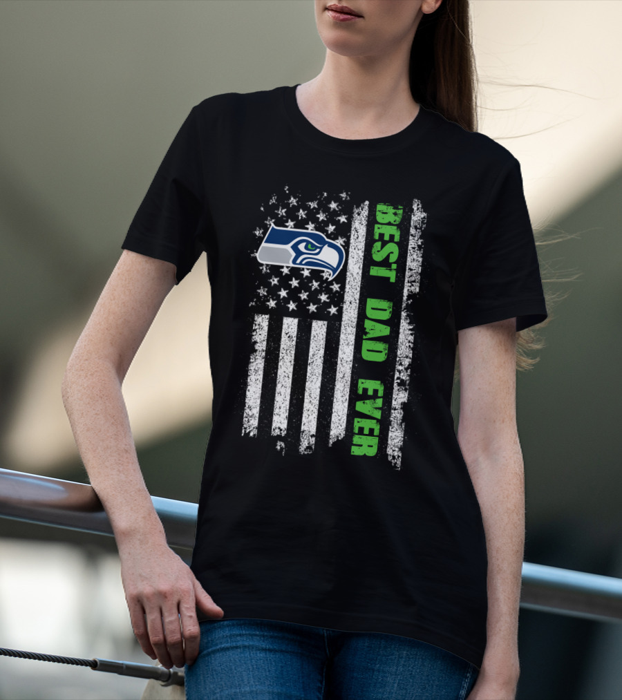 Seattle Seahawks Best Dad Ever American Flag T-Shirt