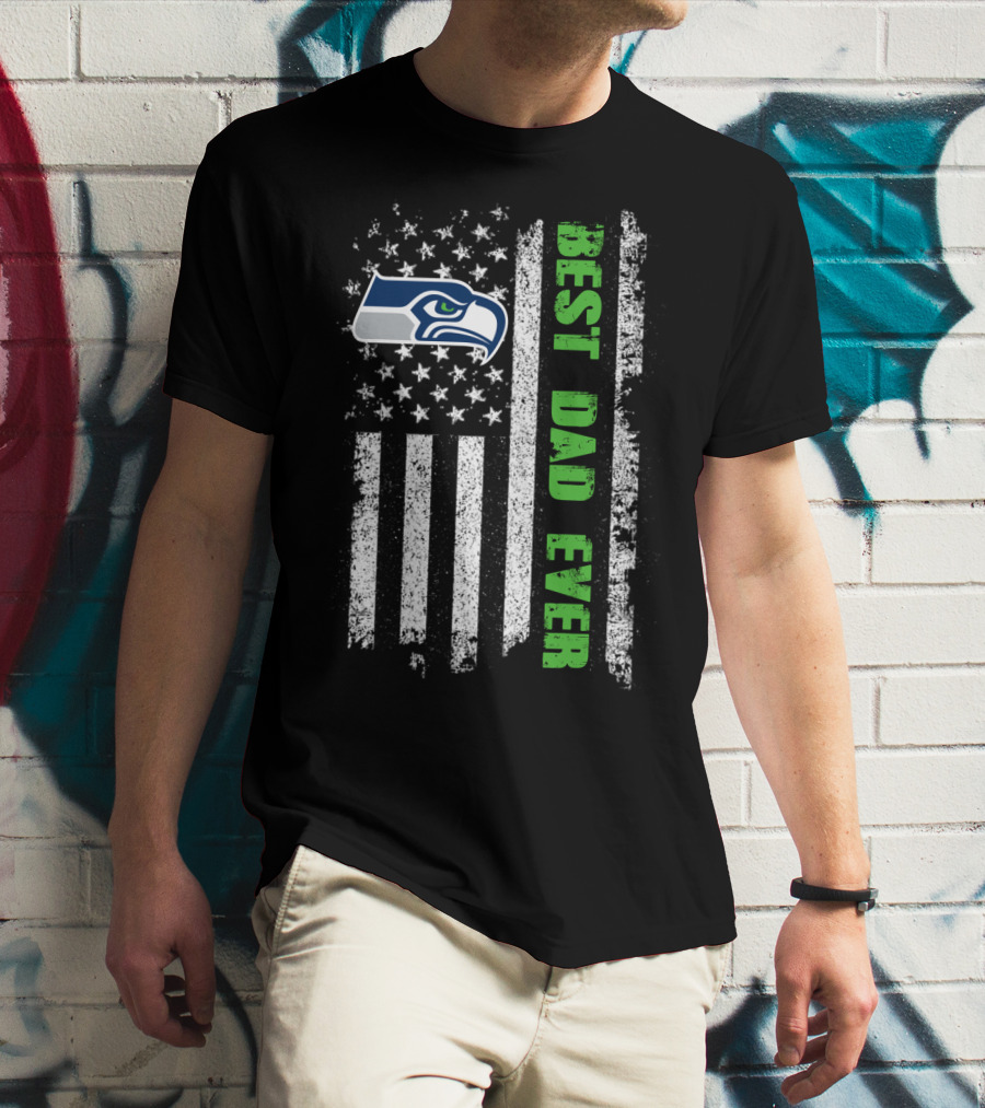 Seattle Seahawks Best Dad Ever American Flag T-Shirt