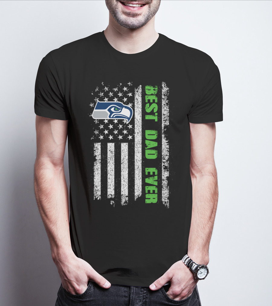 Seattle Seahawks Best Dad Ever American Flag T-Shirt