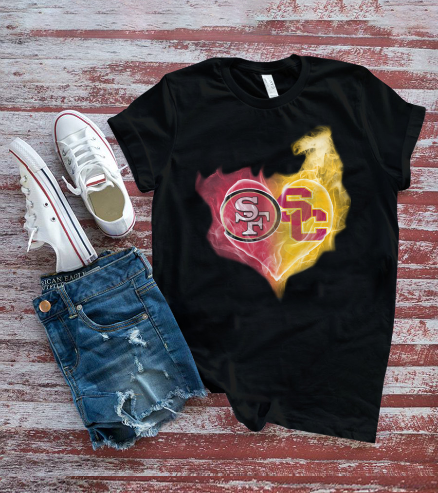 San Francisco 49ers And Usc Trojans Heart Fusion Ttk T-Shirt