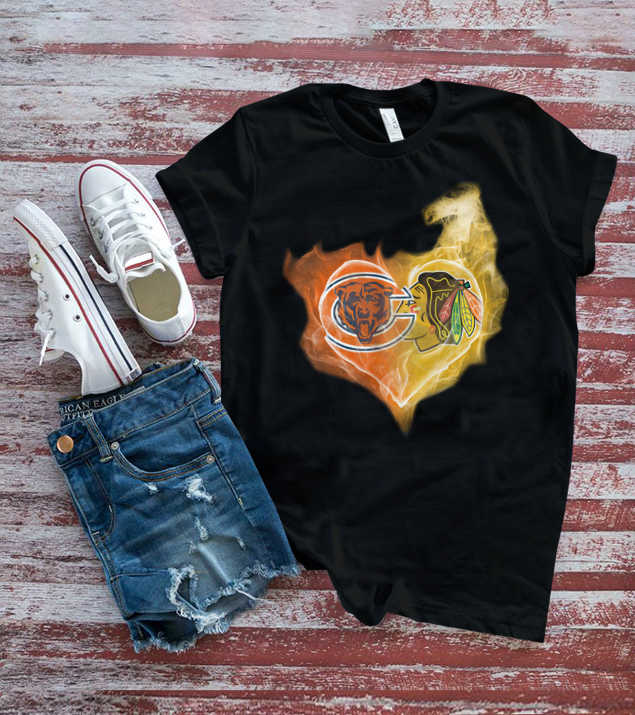 Chicago Bears Blackhawks Heartfire T-Shirt