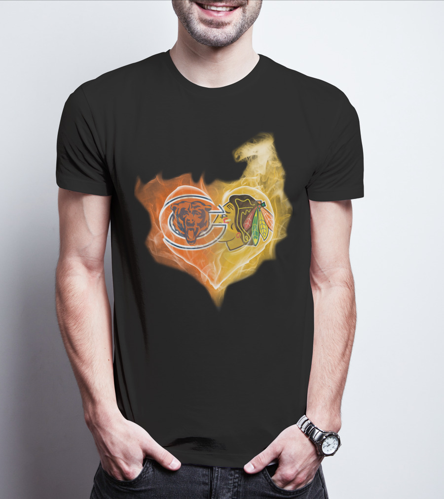 Chicago Bears Blackhawks Heartfire T-Shirt
