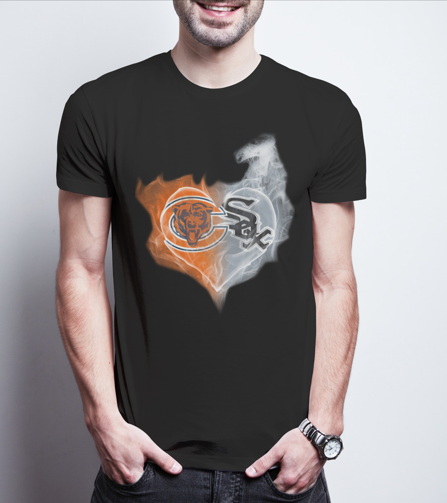 Chicago Bears And White Sox Logos United In Heart-Shaped Smoke T-Shirt