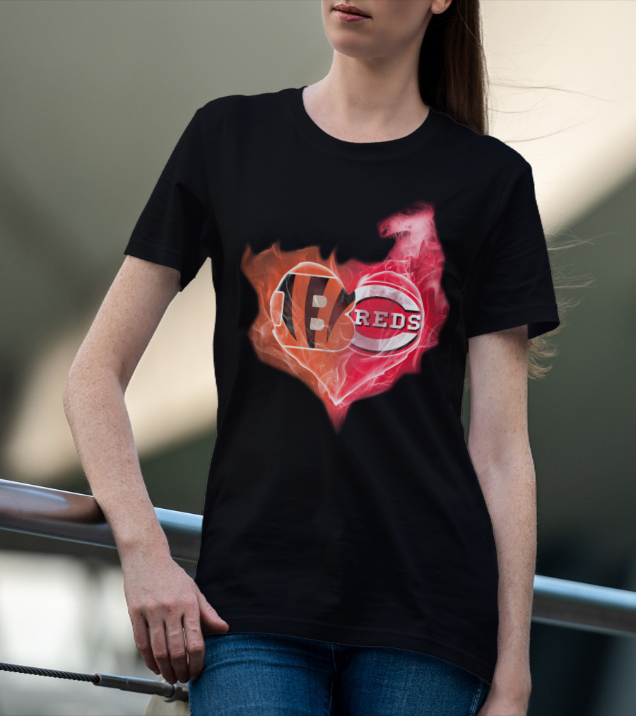 Cincinnati Bengals Reds Heart Logo T-Shirt