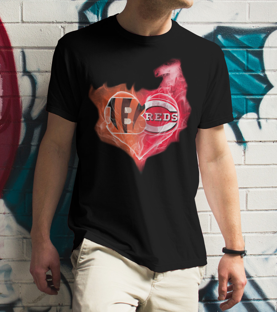 Cincinnati Bengals Reds Heart Logo T-Shirt