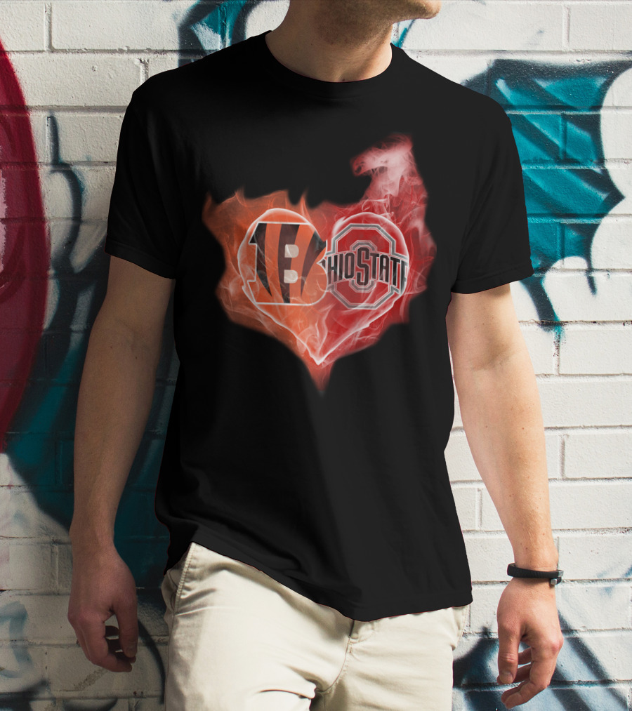 Cincinnati Bengals Ohio State Buckeyes Fire Heart T-Shirt
