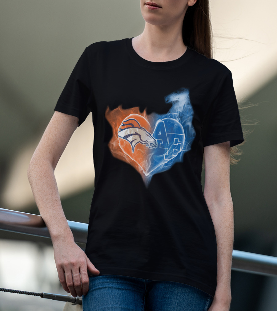 Denver Broncos And Air Force Falcons Heart T-Shirt