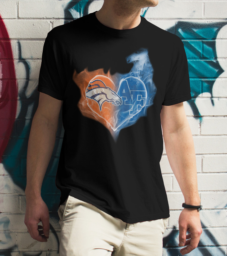 Denver Broncos And Air Force Falcons Heart T-Shirt