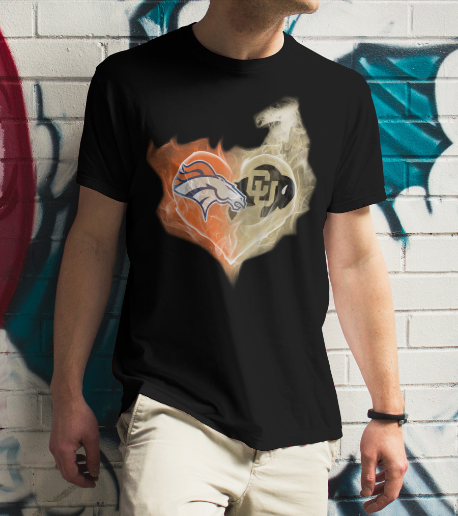 Denver Broncos Colorado Buffaloes Heart Fusion T-Shirt