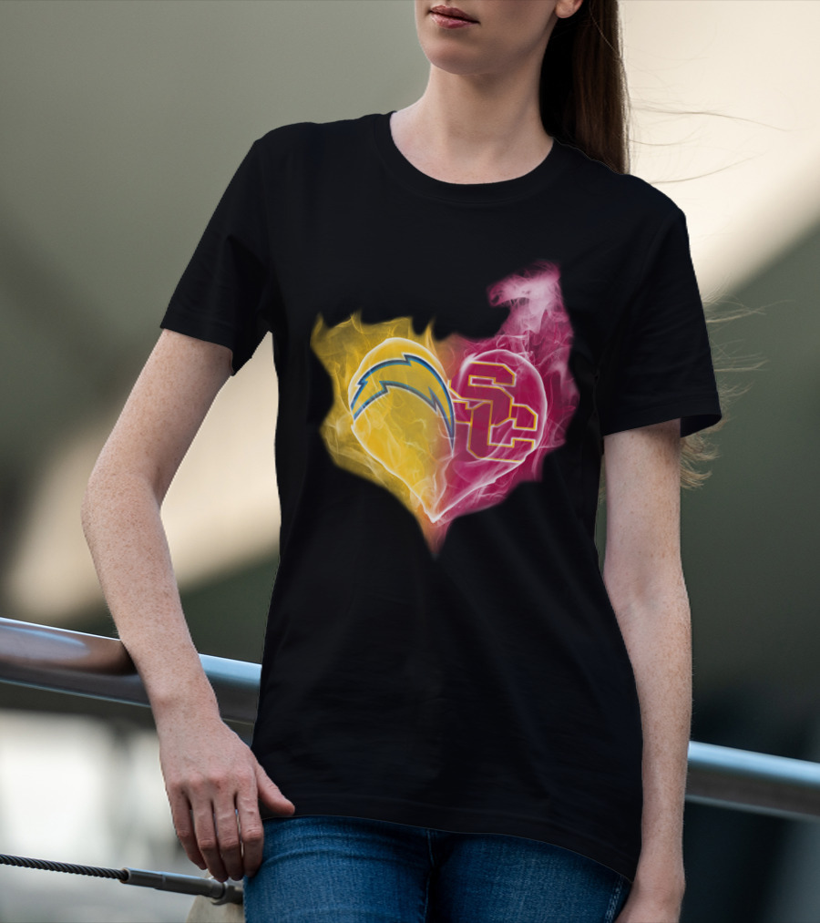 Los Angeles Chargers And Usc Trojans Heart Fusion T-Shirt
