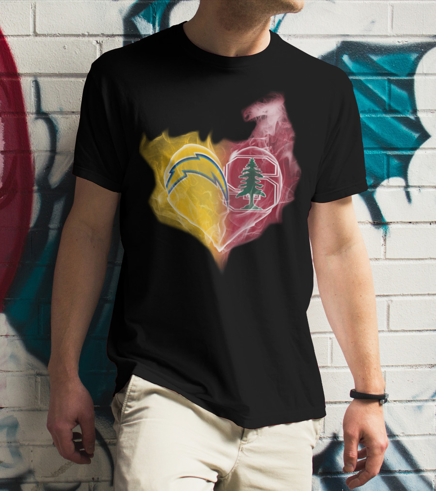 Los Angeles Chargers Stanford Cardinal Heart Fusion T-Shirt