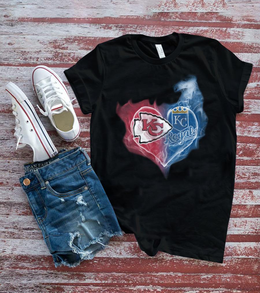 Kc Chiefs Royals Heart Smoke Fusion T-Shirt