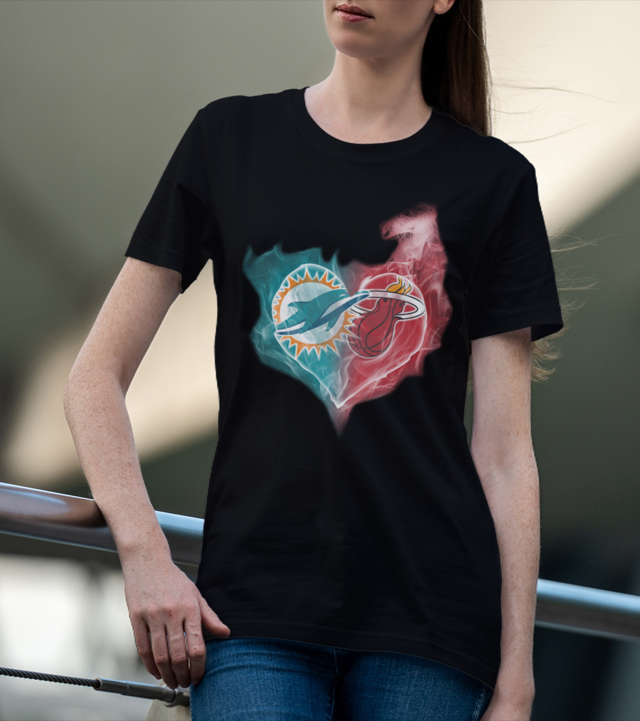 Miami Dolphins Miami Heat Heart T-Shirt