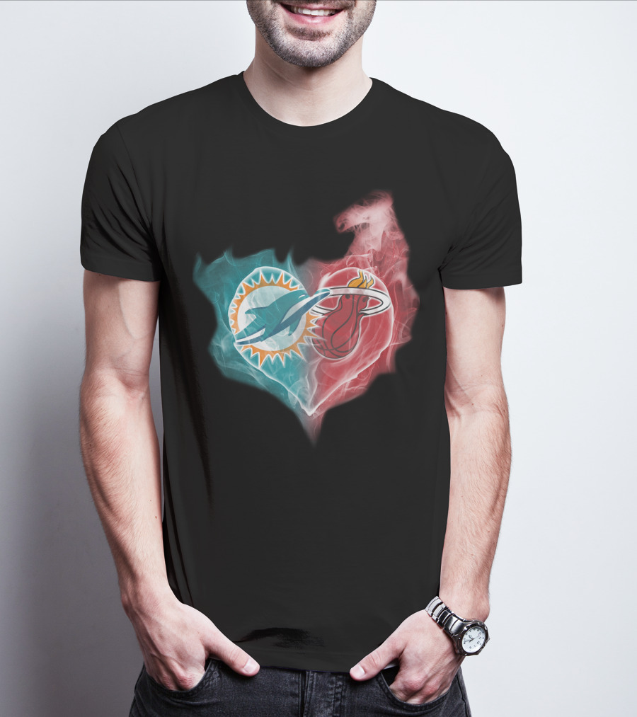 Miami Dolphins Miami Heat Heart T-Shirt