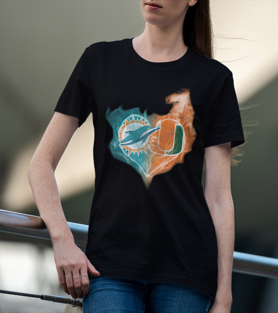 Miami Dolphins University Of Miami Heart Fusion T-Shirt