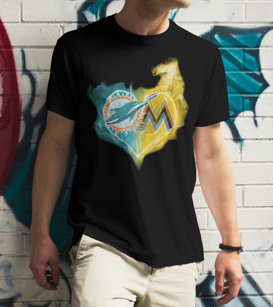 Miami Dolphins Miami Marlins Heart Fusion T-Shirt