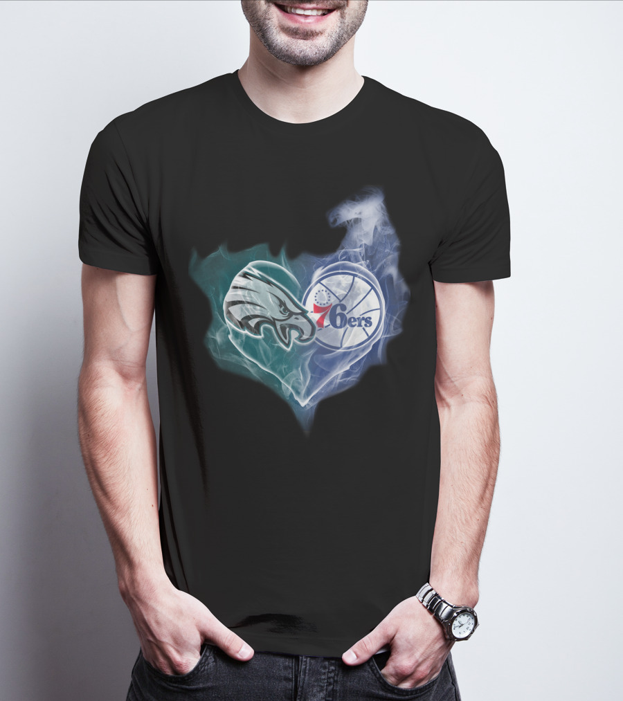 Philadelphia Eagles 76ers Heart Sports Logo Fusion T-Shirt