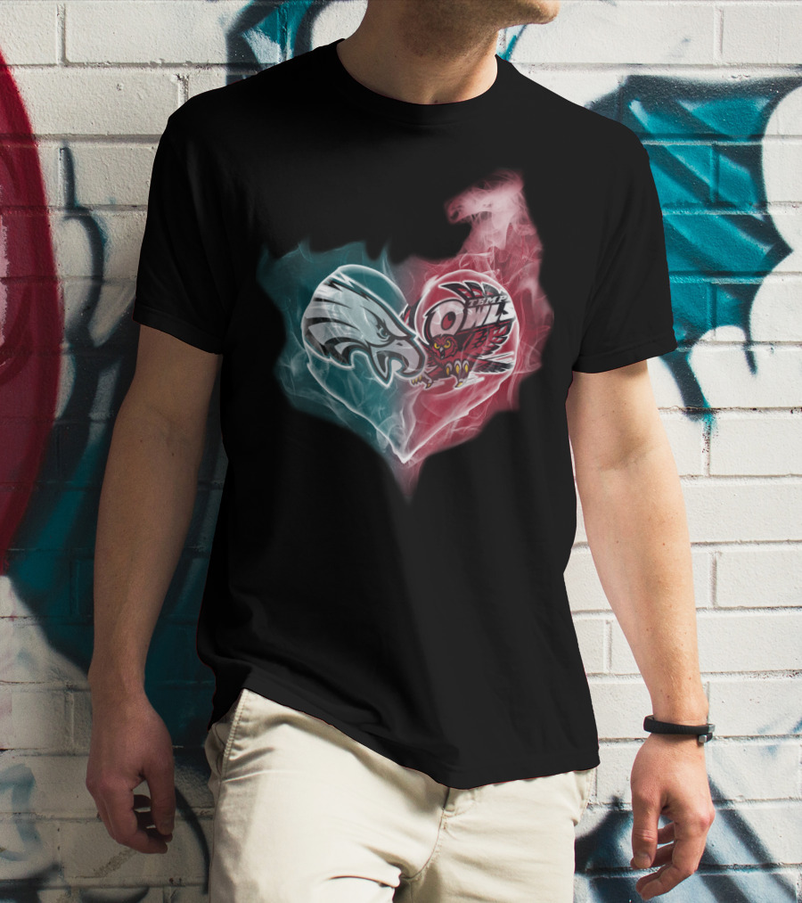 Philadelphia Eagles And Temple Owls Heart Shape T-Shirt