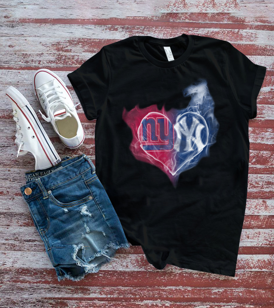 New York Giants Yankees Heart Smoke T-Shirt
