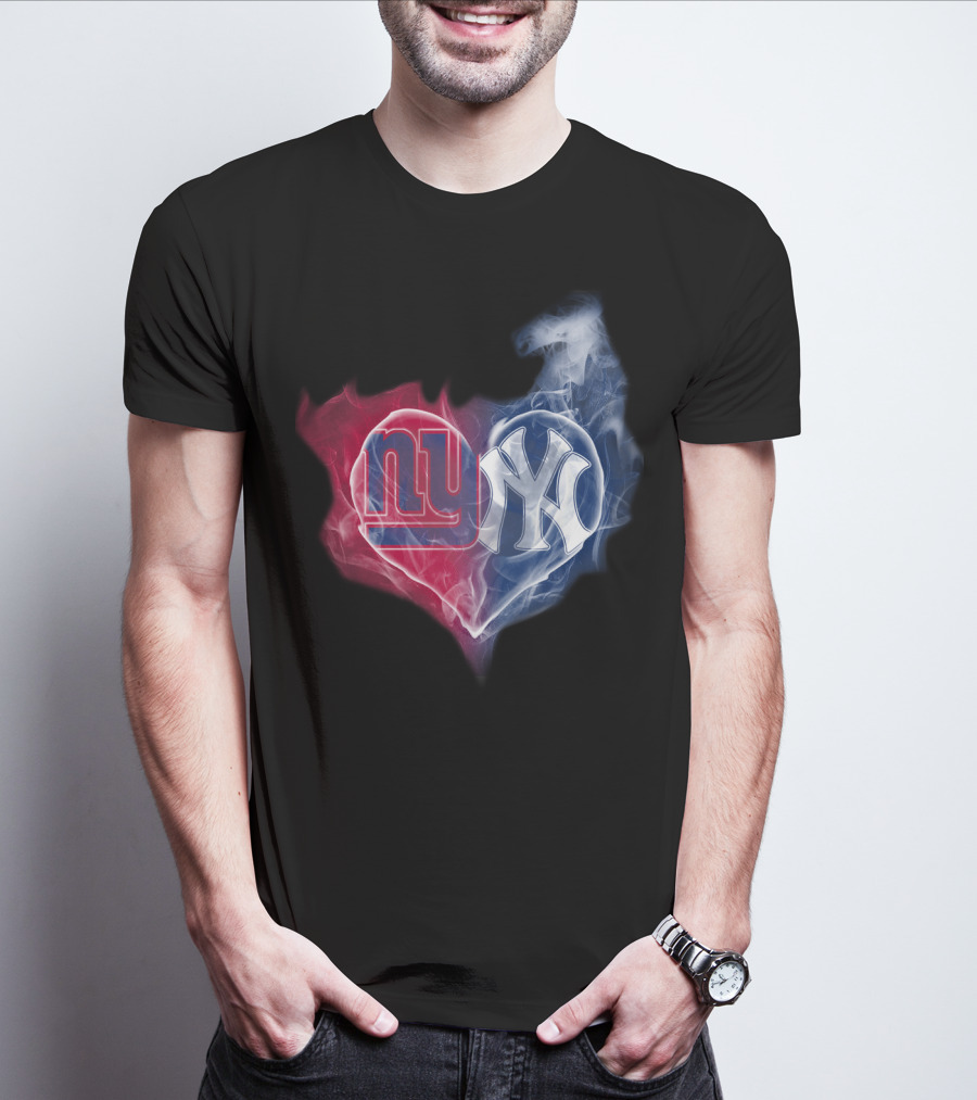 New York Giants Yankees Heart Smoke T-Shirt