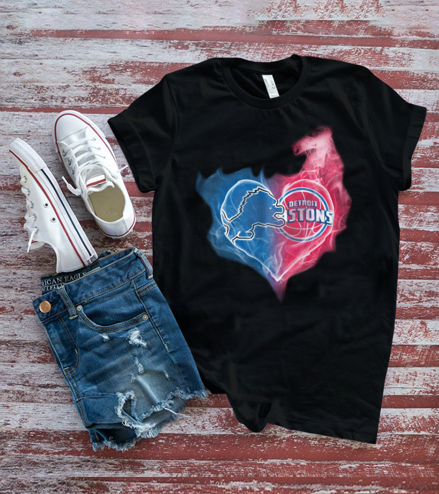 Detroit Lions Pistons Heart Fusion T-Shirt