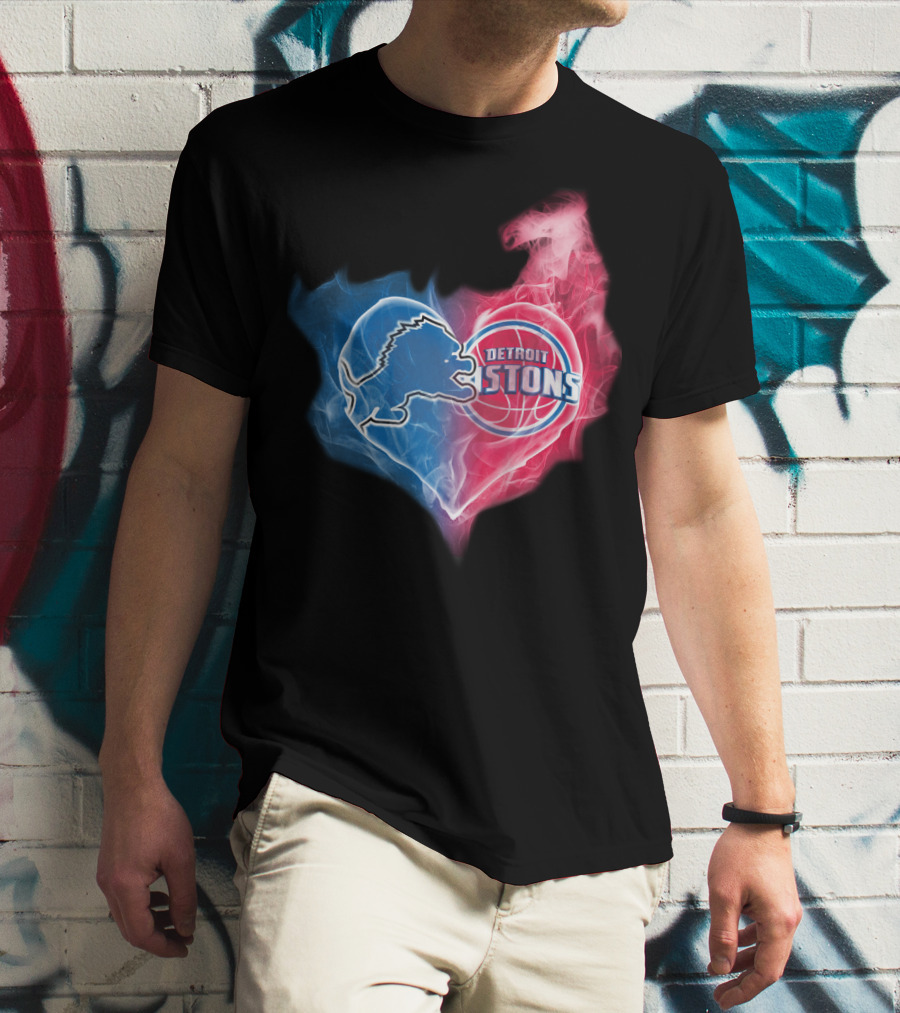 Detroit Lions Pistons Heart Fusion T-Shirt