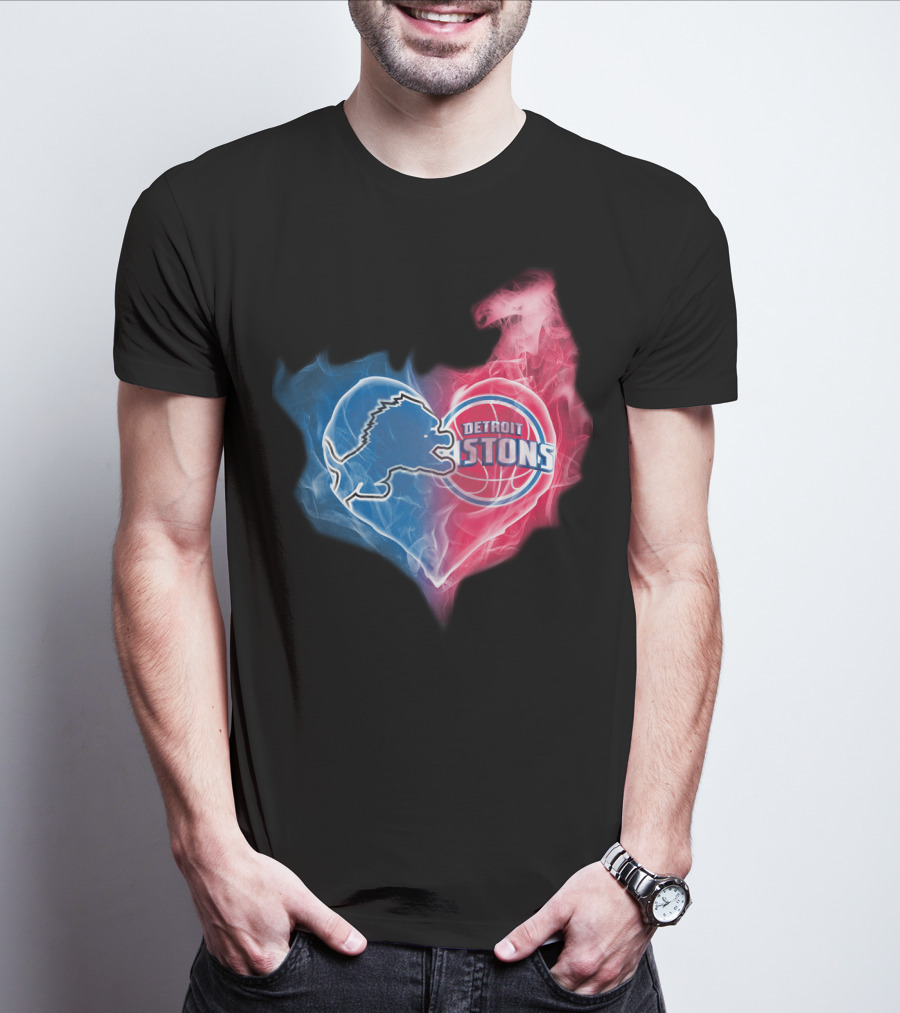 Detroit Lions Pistons Heart Fusion T-Shirt