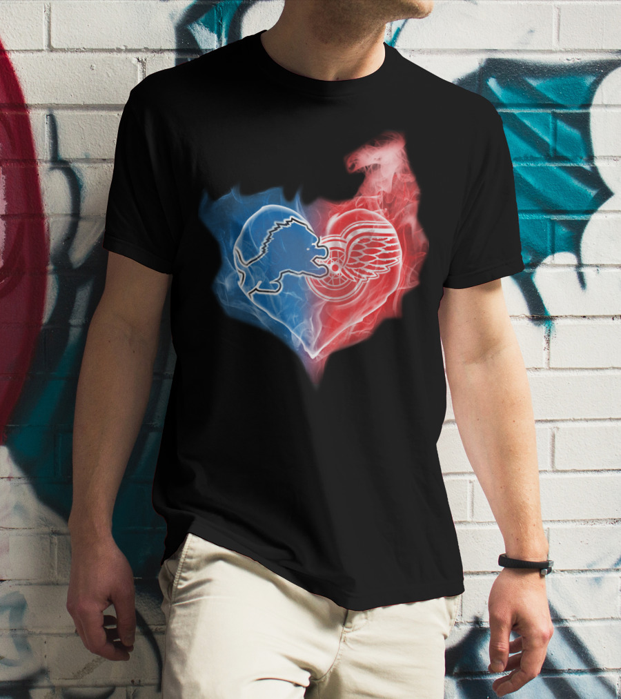 Detroit Lions Red Wings Heart Fusion T-Shirt